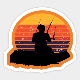 Kitesurfer Surfing The Wave Artistic Silhouette Retro Sunset Sticker